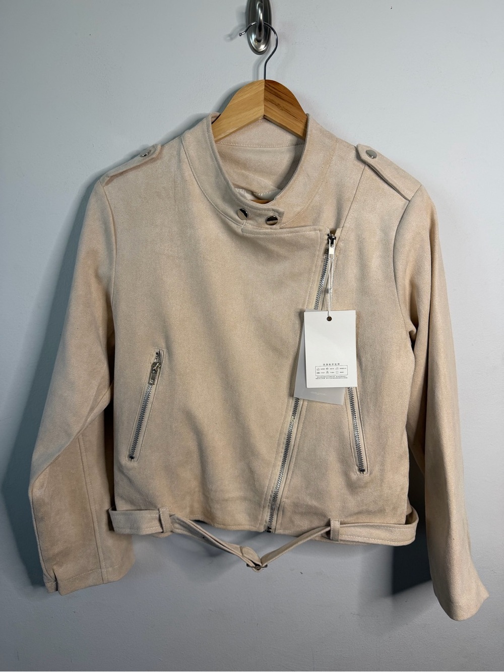 Suede Moto Jacket in Light Beige